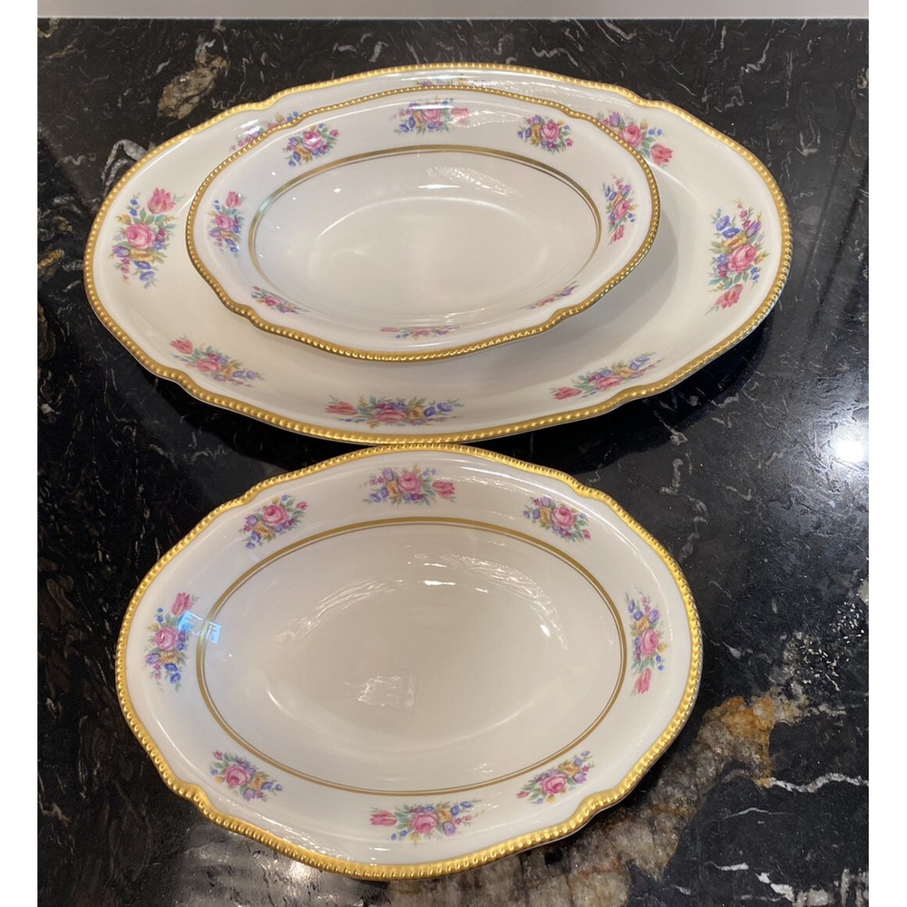 Castleton China Bouquet 16" Oval Serving Platter & 2 Veggies Bowls 10"